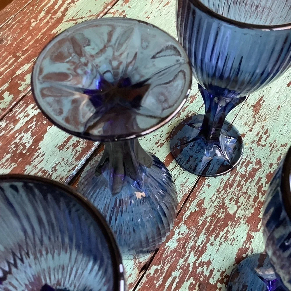 Vintage Blue Goblets Glasses Wedding Garden Party Kitchen